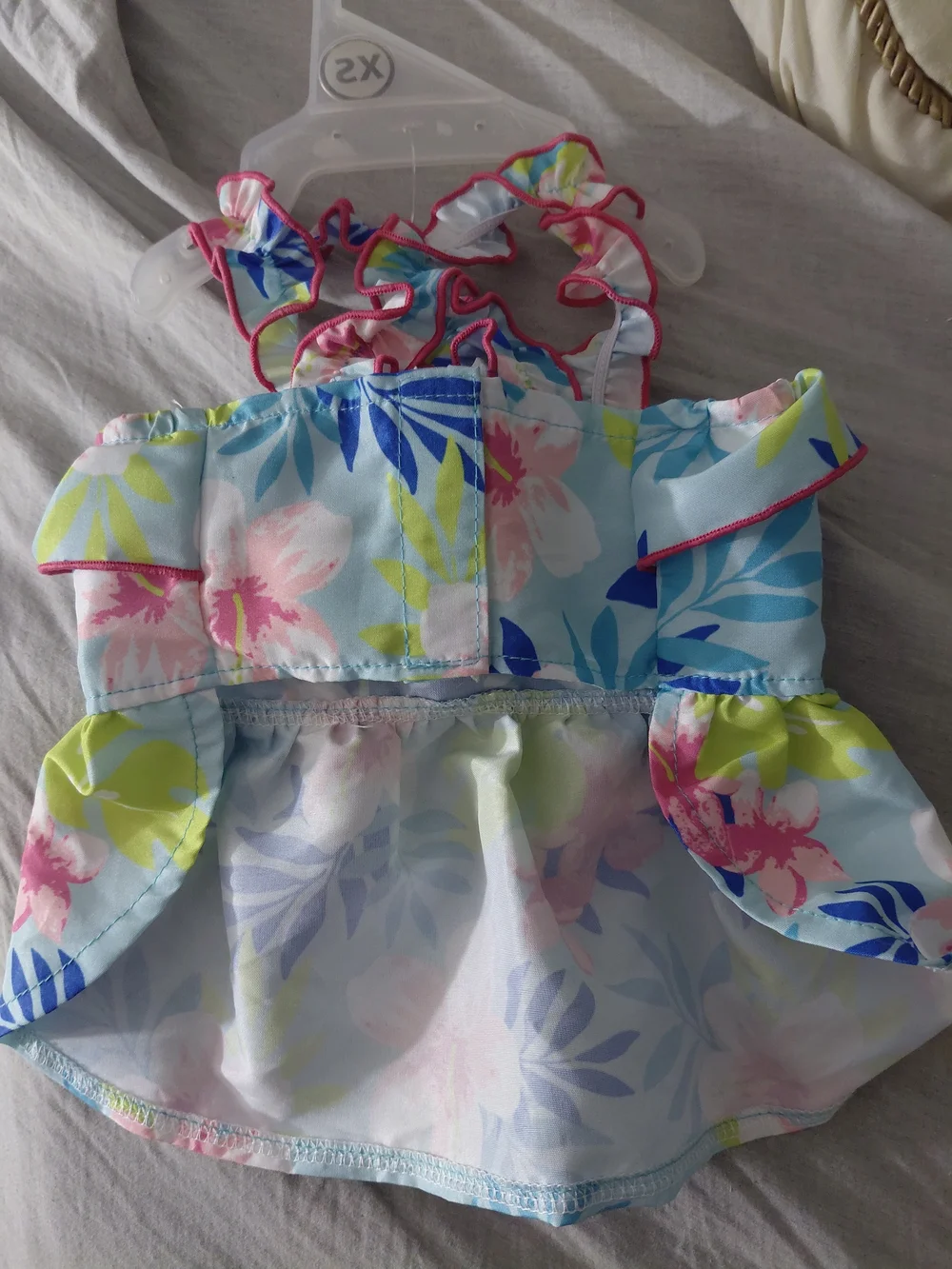 SimplyDog Light Blue Floral Dog Dress with Pink Flower Accent